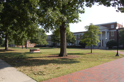 the lawn of UNCG's Stone building